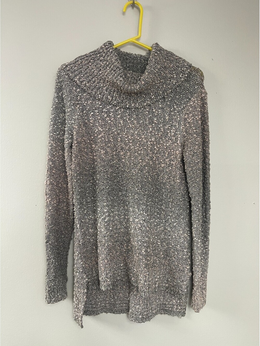 ELLE Womens Small Gray Boucle Cowl Neck Tunic Sweater Long Sleeve Knit